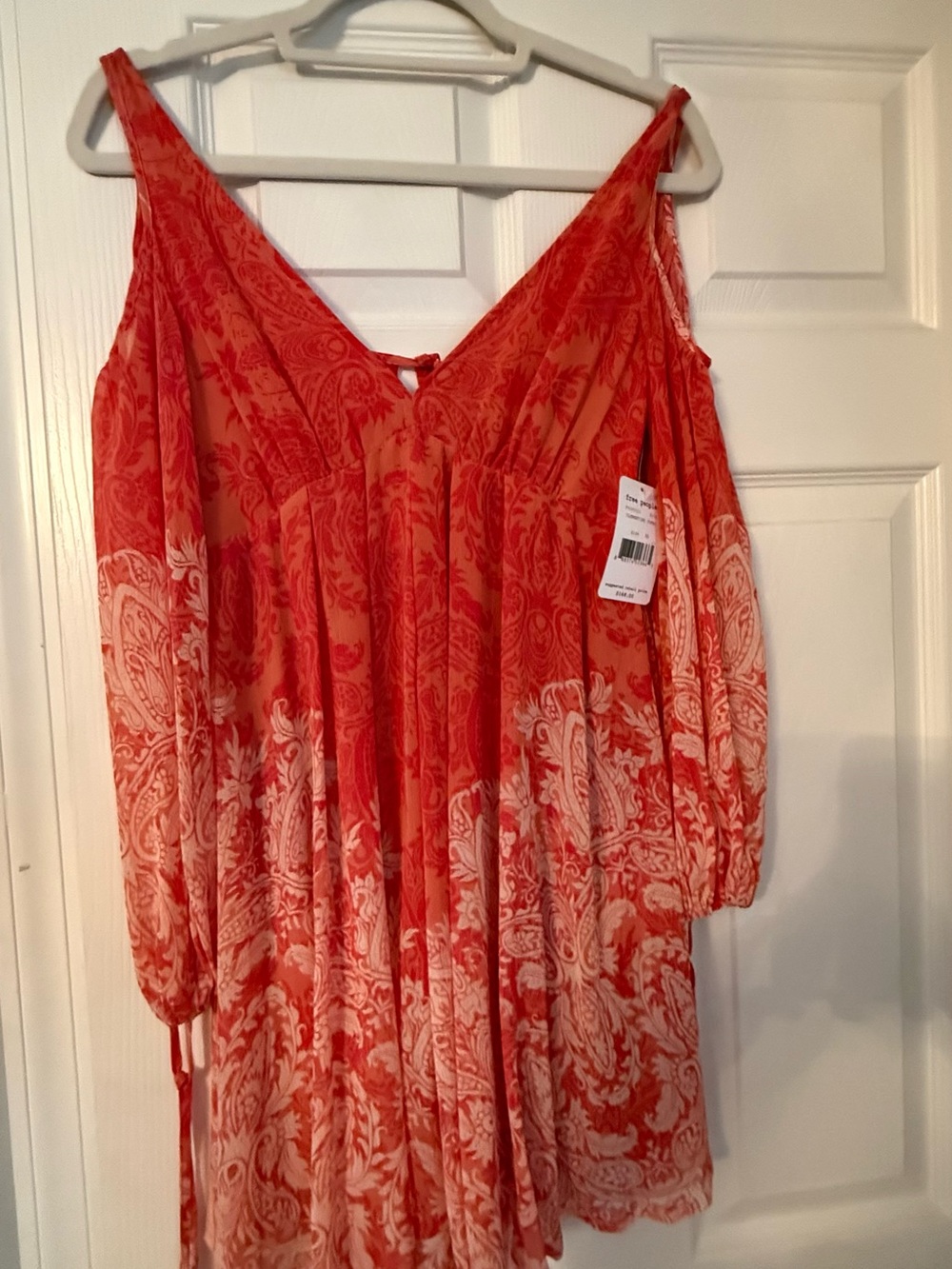 Tag on Free People Penny Lover Paisley Cold Shoulder Mini Dress Coral Orange XS